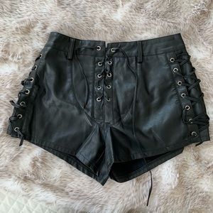 Faux leather lace up shorts